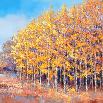 Painting titled "Aspen Copse" by Gregory L Wilhelmi, Original Artwork, Oil Mounted on Wood Stretcher frame