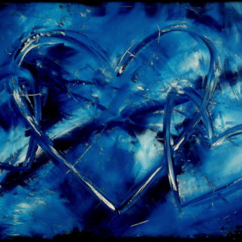 Schilderij getiteld "Blue-Trio" door Gribouill'Art, Origineel Kunstwerk, Acryl