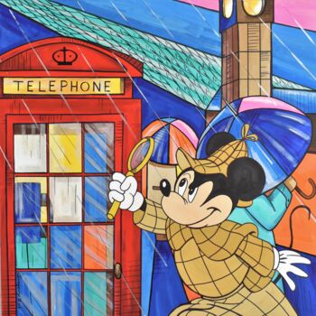 Schilderij getiteld "Mickey in London" door Grigorii Zulkarniaev, Origineel Kunstwerk, Acryl