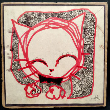 「Small red cat」というタイトルの描画 Grotskによって, オリジナルのアートワーク, マーカー 段ボールにマウント