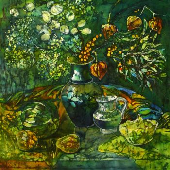 Peinture intitulée "Зеленый натюрморт" par Liliyana Gudava, Œuvre d'art originale, Autre