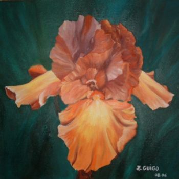 Pintura intitulada "grand iris chocolat" por Lydia Guigo, Obras de arte originais, Óleo