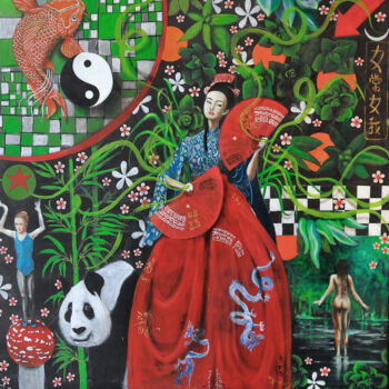 Malarstwo zatytułowany „Cheng Hé” autorstwa Guillaume Fréchon, Oryginalna praca, Olej Zamontowany na Drewniana rama noszy