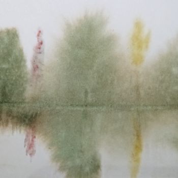 Painting titled "brouillard sur le l…" by Guillemette Hervieux, Original Artwork, Watercolor