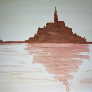 Pittura intitolato "Le Mont St Michel e…" da Guillemette Hervieux, Opera d'arte originale, Acquarello