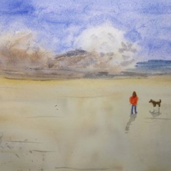 Painting titled "Promenade à marée b…" by Guillemette Hervieux, Original Artwork, Watercolor