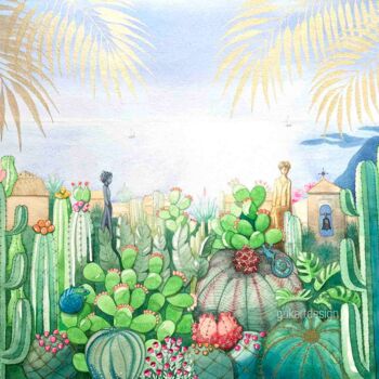 Schilderij getiteld "Exotic Garden in Ez…" door Karin Sarfati, Origineel Kunstwerk, Aquarel