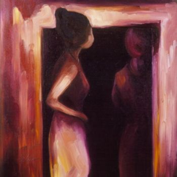 Pintura intitulada "WOMAN AND MIRROR" por Gulgun Tuzun, Obras de arte originais, Óleo