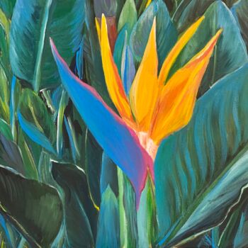 Peinture intitulée "Tropical flower" par Gulia Abduganieva, Œuvre d'art originale, Acrylique Monté sur Carton