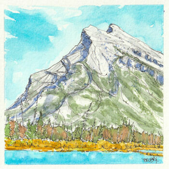 Картина под названием "Rundle Mountain" - Gurvan Beubry, Подлинное произведение искусства, Акварель