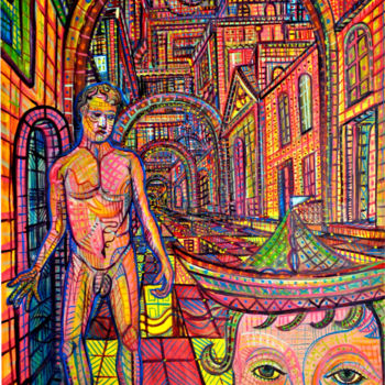 Pintura intitulada "DREAMS CITY III" por Gustavo López Alvarado, Obras de arte originais, Óleo Montado em Painel de madeira