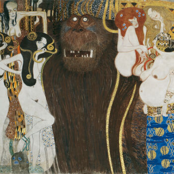 Painting titled "Les Forces du Mal e…" by Gustav Klimt, Original Artwork, Oil