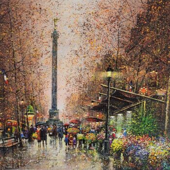 Pintura titulada "Paris, Marché aux F…" por Guy Dessapt, Obra de arte original, Acrílico