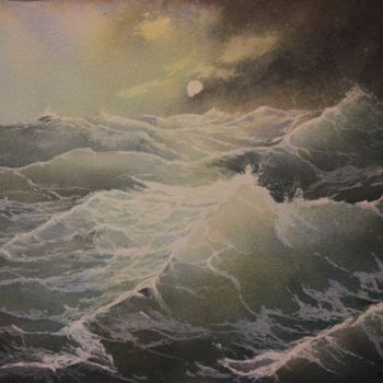 Painting titled "orage-en-mer" by Guylaine, Original Artwork, Watercolor