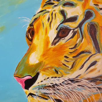 Schilderij getiteld "TIGRE BLEU - Peintu…" door Guylaine Bisson (GuyL'ART), Origineel Kunstwerk, Acryl