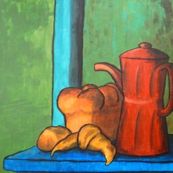 Pintura intitulada "La cafetière rouge" por Guy Terrier, Obras de arte originais, Óleo
