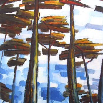 Schilderij getiteld "Sous les pins, bleu" door Guy Terrier, Origineel Kunstwerk, Olie