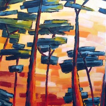 绘画 标题为“Sous les pins, rouge” 由Guy Terrier, 原创艺术品, 油