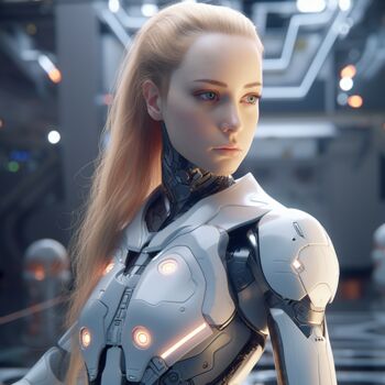 Digitale Kunst getiteld "Robot Girl 6" door Guze, Origineel Kunstwerk, AI gegenereerde afbeelding