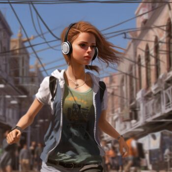 "Girl in the Streets" başlıklı Dijital Sanat Guze tarafından, Orijinal sanat, AI tarafından oluşturulan görüntü