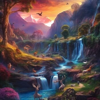 Digital Arts titled "Fantasy Landscape 4" by Guze, Original Artwork, AI generated image