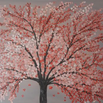 Painting titled "Spring flowers tree" by Gyongyi Kiss, Original Artwork, Acrylic