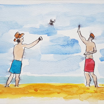 Painting titled "Aquarelle, joueurs…" by György Acs, Original Artwork, Watercolor