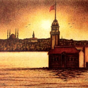 Dessin intitulée "Turkey/İstanbul/Kız…" par H.Gurel Art, Œuvre d'art originale, Pastel