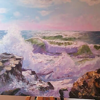 Painting titled "La vague solitaire" by Houria, Original Artwork, Oil