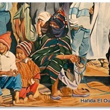 Peinture intitulée "LA FAMILIA BEDUINA…" par El Oumlouki Hafida, Œuvre d'art originale