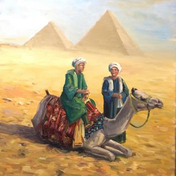 Malerei mit dem Titel "Bedouins" von Hakan Erdem, Original-Kunstwerk, Öl Auf Keilrahmen aus Holz montiert