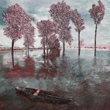 Pittura intitolato "Lilac Lake" da Kenneth Halvorsen, Opera d'arte originale, Olio