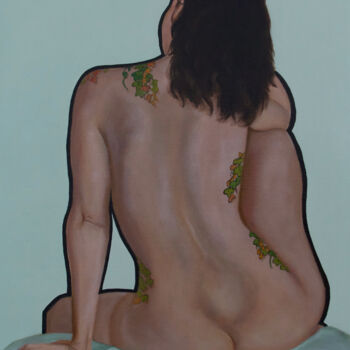 Painting titled "Tattoo" by Danielle Hameleers, Original Artwork, Oil Mounted on Wood Stretcher frame