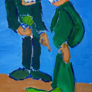 Schilderij getiteld "Les chaussures vert…" door Dieter Hamm, Origineel Kunstwerk