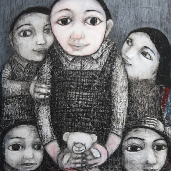 Pintura titulada "5 fillettes et un d…" por Hanna Chroboczek, Obra de arte original, Acrílico Montado en Bastidor de camilla…