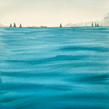 Painting titled "Sea Bay" by Hanna Kopylova, Original Artwork, Watercolor