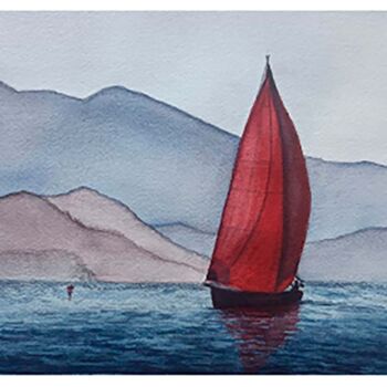 제목이 "Red sailboat"인 미술작품 Hanna Samoilenko로, 원작, 수채화