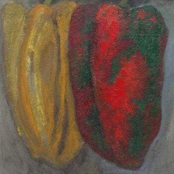 Malerei mit dem Titel "Zwei Peperoni" von Hannes Hofstetter, Original-Kunstwerk, Acryl