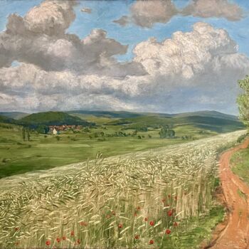Pintura titulada "Le champ de blé" por Hans Thoma, Obra de arte original, Oleo
