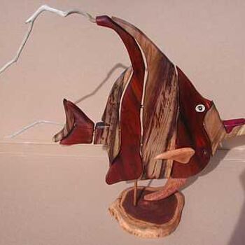 Sculpture titled "Moorish idol" by Hansjorg Stubler, Original Artwork, Wood