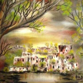 「village bleu」というタイトルの絵画 Hayat Dadounによって, オリジナルのアートワーク
