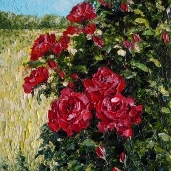 Painting titled "Red Roses" by Haykuhi Khachatryan, Original Artwork, Oil