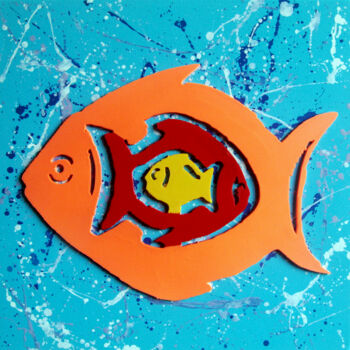 「HAYVON Fishes , 202…」というタイトルの絵画 Hayvonによって, オリジナルのアートワーク, コラージュ