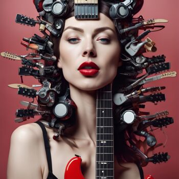 Digital Arts titled "Guitar Love" by Hazel, Original Artwork, AI generated image