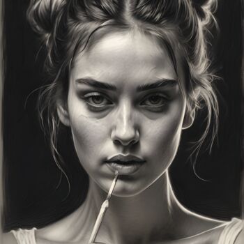 Digital Arts titled "Jennifer's Gaze" by Hazel, Original Artwork, Charcoal