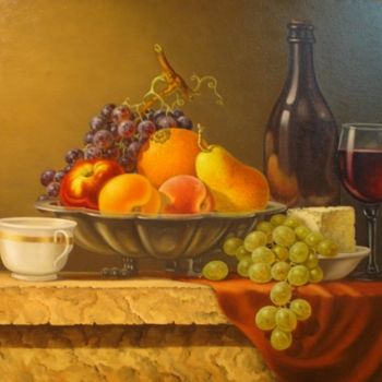 Painting titled "still life3 -nature…" by Gyuri Lohmuller, Original Artwork, Oil