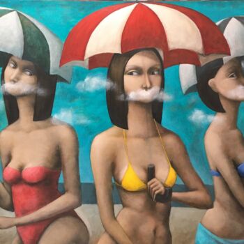 Painting titled "Un dia de verano" by Hector Acevedo, Original Artwork, Oil Mounted on Wood Stretcher frame