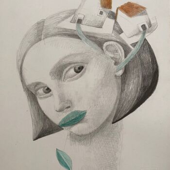 Drawing titled "Retrato de mujer V" by Hector Acevedo, Original Artwork, Graphite Mounted on Other rigid panel