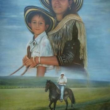 Peinture intitulée "cabalguemos juntos" par Hector Mario Restrepo Salazar (EL ARTE HECHO A MANO), Œuvre d'art originale, Aut…