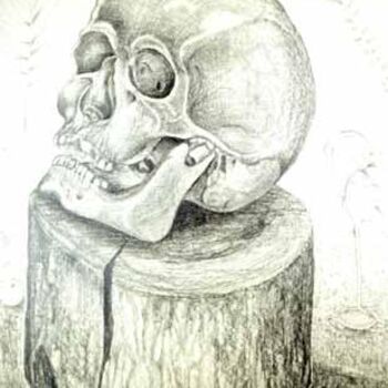 Cranium of a Death on a Wooden Block
